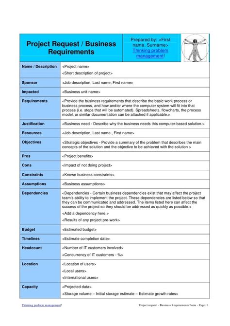 Project Request Form Template Free