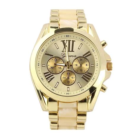 Geneva Classic Luxury Men Stainless Steel Quartz Analog Wrist Watch For Valentine Beige In