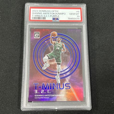 2022 Donruss Optic Giannis Antetokounmpo 6 T Minus Purple PSA 10 Bucks