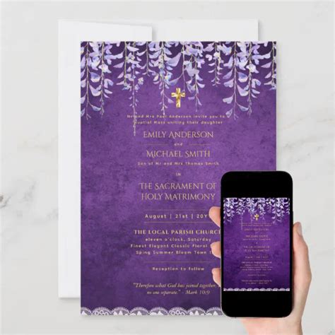 Catholic Wedding Nuptial Mass Purple Wisteria Invitation Zazzle