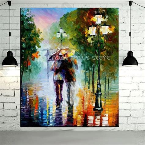 Hand Painted Abstract Couple Walking In The Street Park Oil Paintings