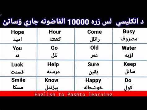 English To Pashto Vocabulary Course English To Pashto Learning Youtube