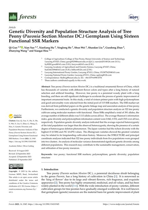 Pdf Genetic Diversity And Population Structure Analysis Of Tree Peony