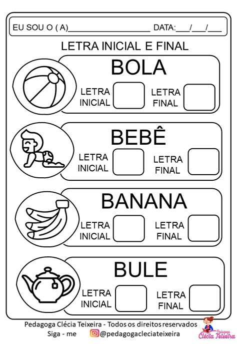 Letra Inicial E Final Atividades De Alfabetiza O Cl Cia Teixeira