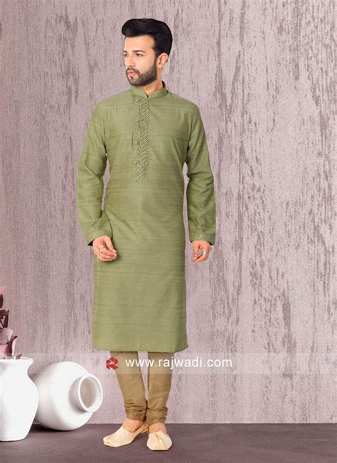 Fancy Mehendi Green Men Kurta Pajama Set