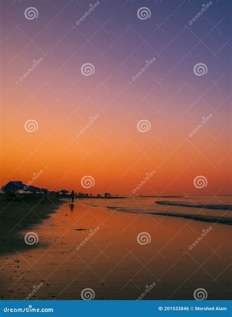 Sunrise On Cox S Bazar Sea Beach Stock Photo Image Of Umbrella Scene