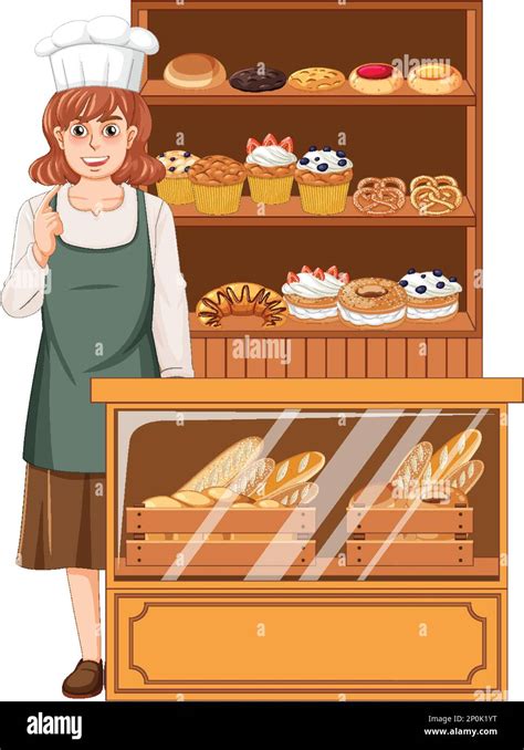 Bakery Showcase With Bread And Pastry Products Illustration Stock