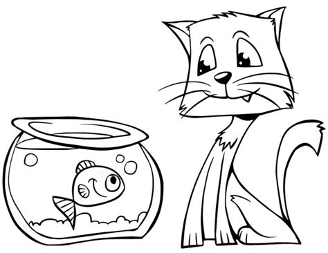 Cat And Fishbowl Coloring Page ColouringPages