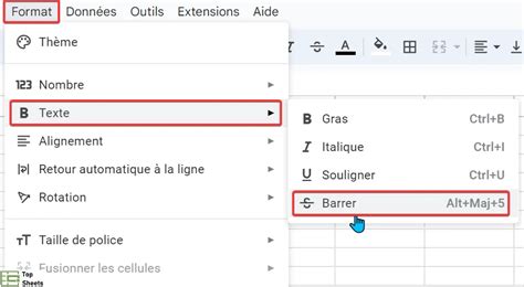 Texte barré dans Google Sheets 3 façons