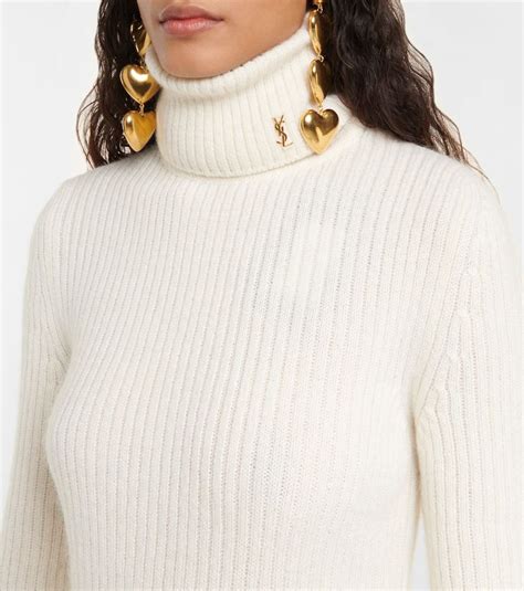 Cassandre Wool Blend Turtleneck Sweater In White Saint Laurent