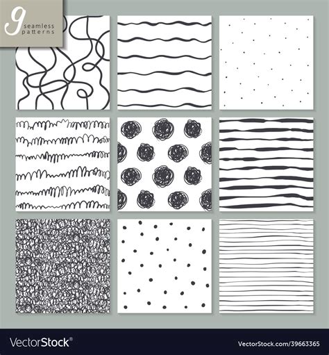 Set Of Nine Hand Drawn Seamless Abstract Patterns Vector Image