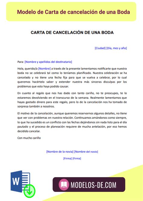 Carta De Cancelacion De Boda