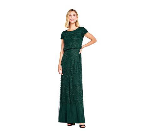 Adrianna Papell Women S Short Sleeve Blouson Beaded Gown