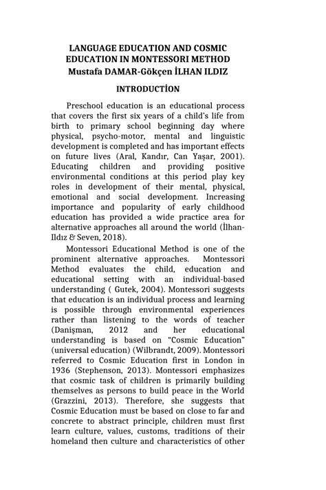 (PDF) LANGUAGE EDUCATION AND COSMIC EDUCATION IN MONTESSORI METHOD
