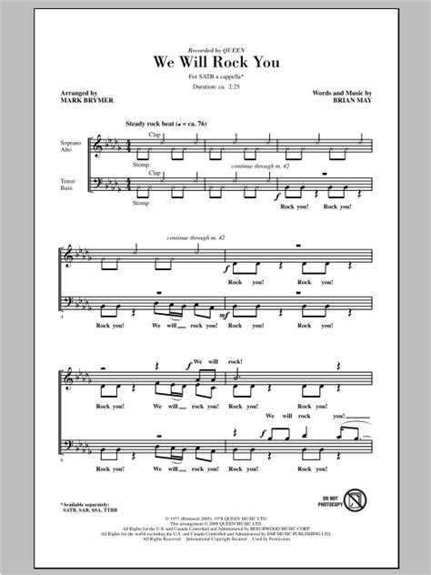 We Will Rock You Sheet Music Mark Brymer SATB Choir