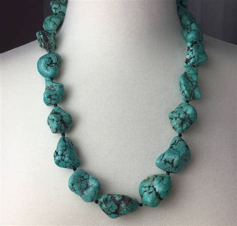 Long Chunky Turquoise Nuggets Necklace Statement Necklace Etsy