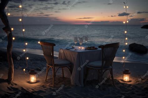 Premium Photo | A romantic dinner on the beach at sunset