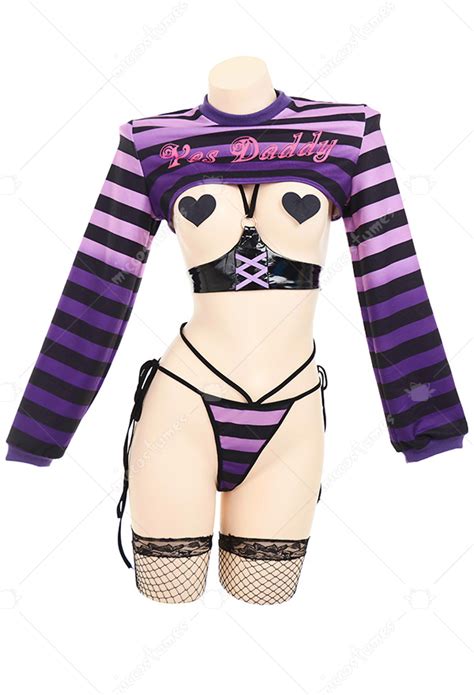 Halloween Gothic Sexy Lingerie Set Striped Short Top And Panty Set Top Quality Lingerie For Sale