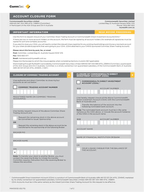 Fillable Online Account Closure Form Commbank Fax Email Print Pdffiller