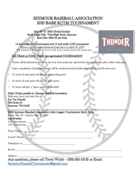 Fillable Online State Babe Ruth Baseball Tourney At Hokes Bluff Fax