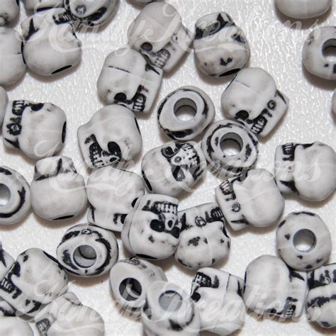 50 White Skulls Skull Pony Beads Just Over 10mm With Black Etsy