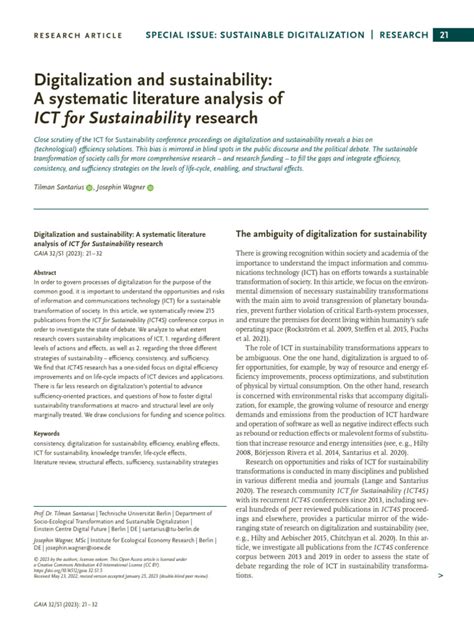 Digitalization And Sustainability A Systematic Literature Analysis Of Ict For Sustainability