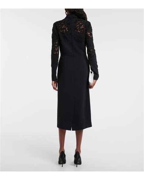 Elie Saab Lace Trimmed Midi Dress In Black Lyst