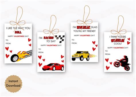 Race Car Valentine Tags Boy Valentines Tags Printable Valentines