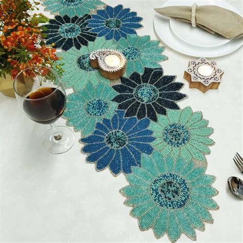 Handmade Table Runner Flower And Leaf Spring Beaded Table Etsy