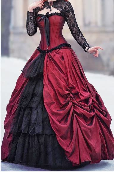 Gothic Ball Gown Victorian Wedding Dresses Black And Burgundy Lace