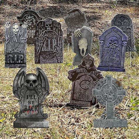 Amazon.com : GameXcel 10PCS Halloween Tombstone Decorations Gravestone Decor for Graveyard ...