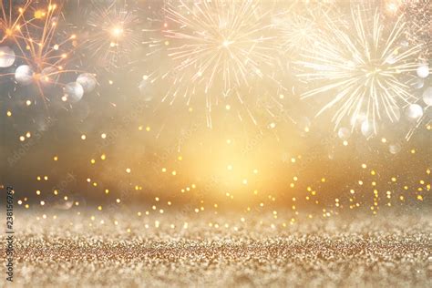 Abstract Gold Glitter Background With Fireworks Christmas Eve New