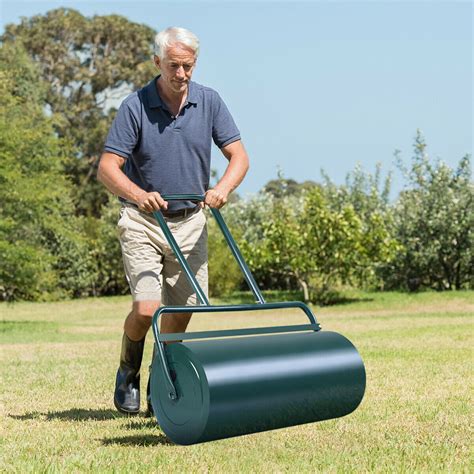 Gymax Green 13 Gallon Lawn Roller Heavy Duty Steel Push Pull Sod Roller