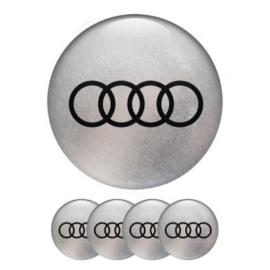 Audi Domed Stickers Wheel Center Cap Brushed Grey Wheel Emblems