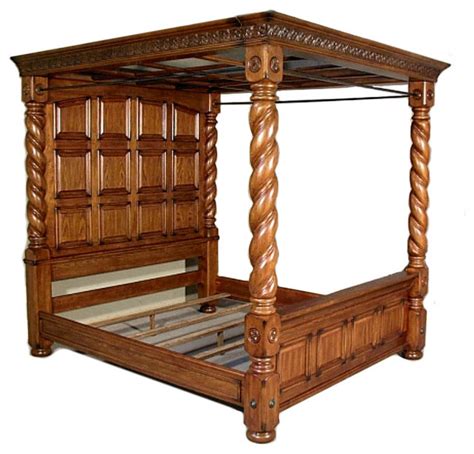 Solid Oak Aico Michael Amini Barley Twist King Size Canopy Poster Bed ...