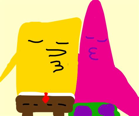 Patrick and Squidward kiss, SpongeBob watches - Drawception