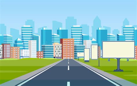 Road Way To City Buildings On Horizon Stock Vector Illustration Of