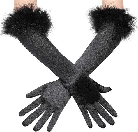 Babeyond Long Satin Opera Gloves Pageant Feather Gloves 1920s Stretchy Elbow Gloves For