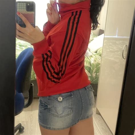 Red And Black Adidas Three Stripe Track Zip Up Depop