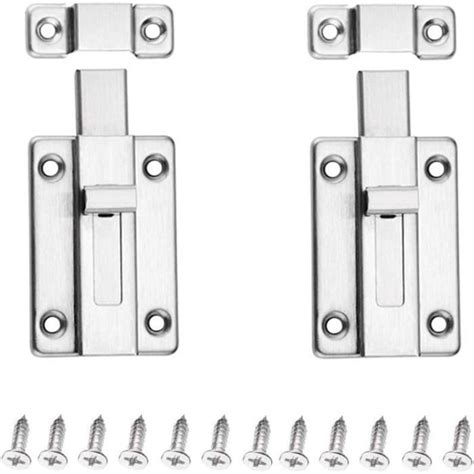 2 Set Serrure De Porte Loquet De Porte Coulissante Avec 12 Vis Verrou