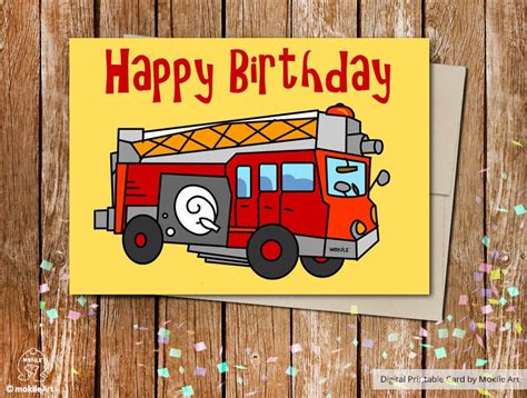 Fire Truck Birthday Card Printable Birthday Card Fire Car Card