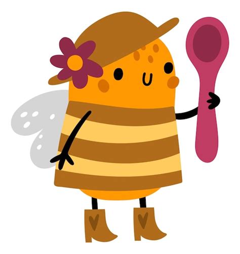 Miel De Abeja Con Cuchara Grande Lindo Personaje Divertido Vector Premium