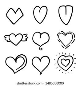 Set Nine Hand Drawn Heart Handdrawn Stock Vector Royalty Free