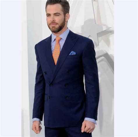 Navy Blue Groomsmen Peak Lapel Groom Tuxedos Double Breasted Men Suits