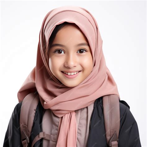 Premium Photo | Islamic student smiling happily on white background