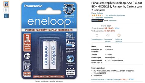 Pilha Recarregável Eneloop Aaa Palito Bk 4mcce 2bb Panasonic Cartela