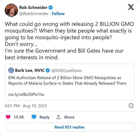 Rob Schneider Questions 2 Billion Gmo Mosquitoes Being Released By Epa “im Sure Government