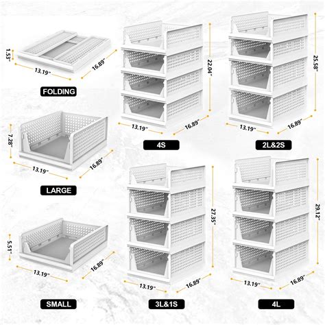 Uak 4 Pack Stackable Plastic Storage Basket For Closet Wardrobe