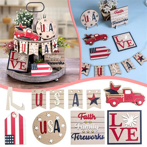 Independence Day Tray Decoration In The United States Independence Day Scene Wooden Decorations ...