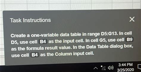 Solved Task Instructionscreate A One Variable Data Table In Chegg